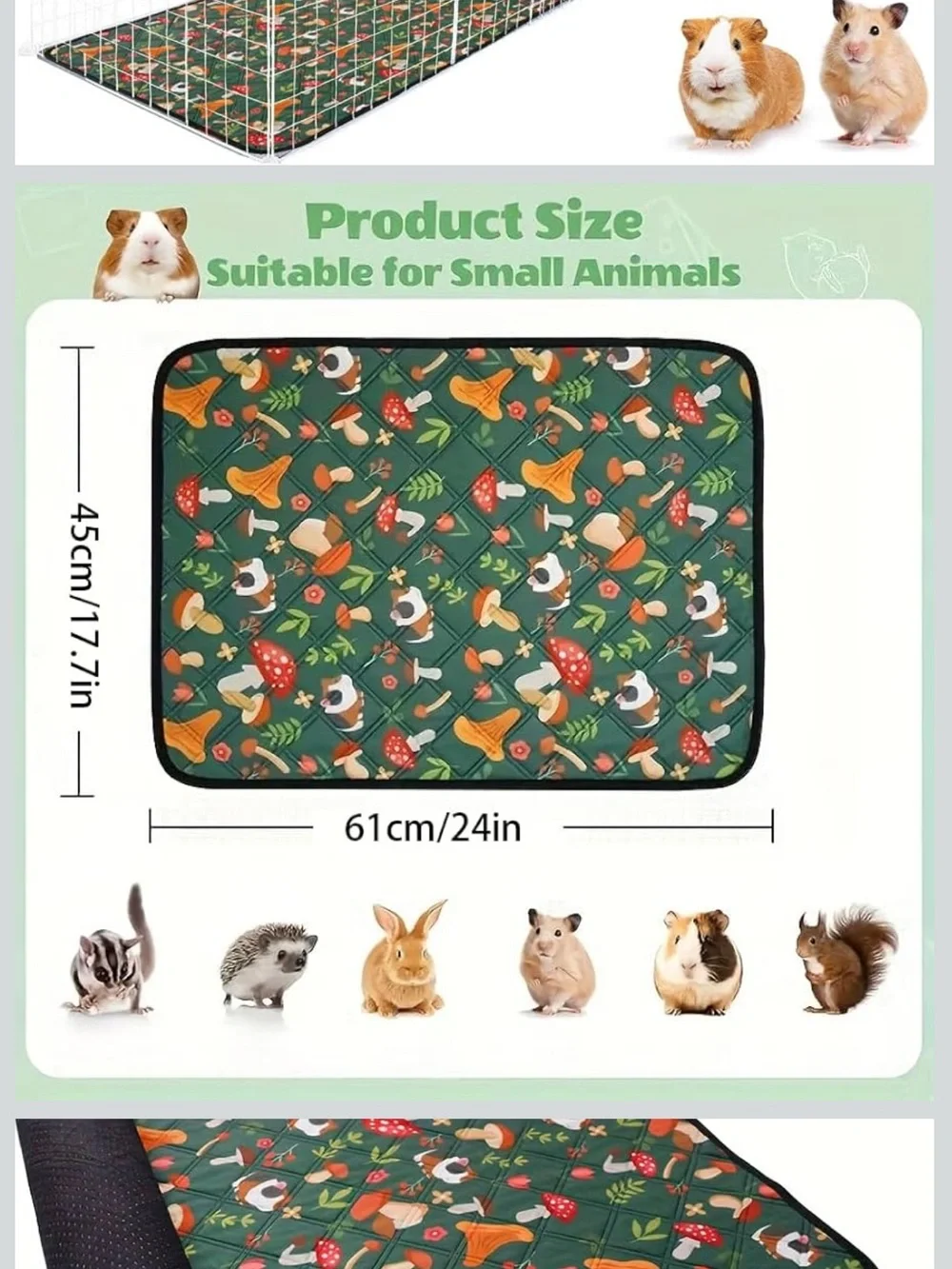 Small Pets Waterproof Play Mat/Dog Wee Pad - Green Mushroom Pattern, NWT